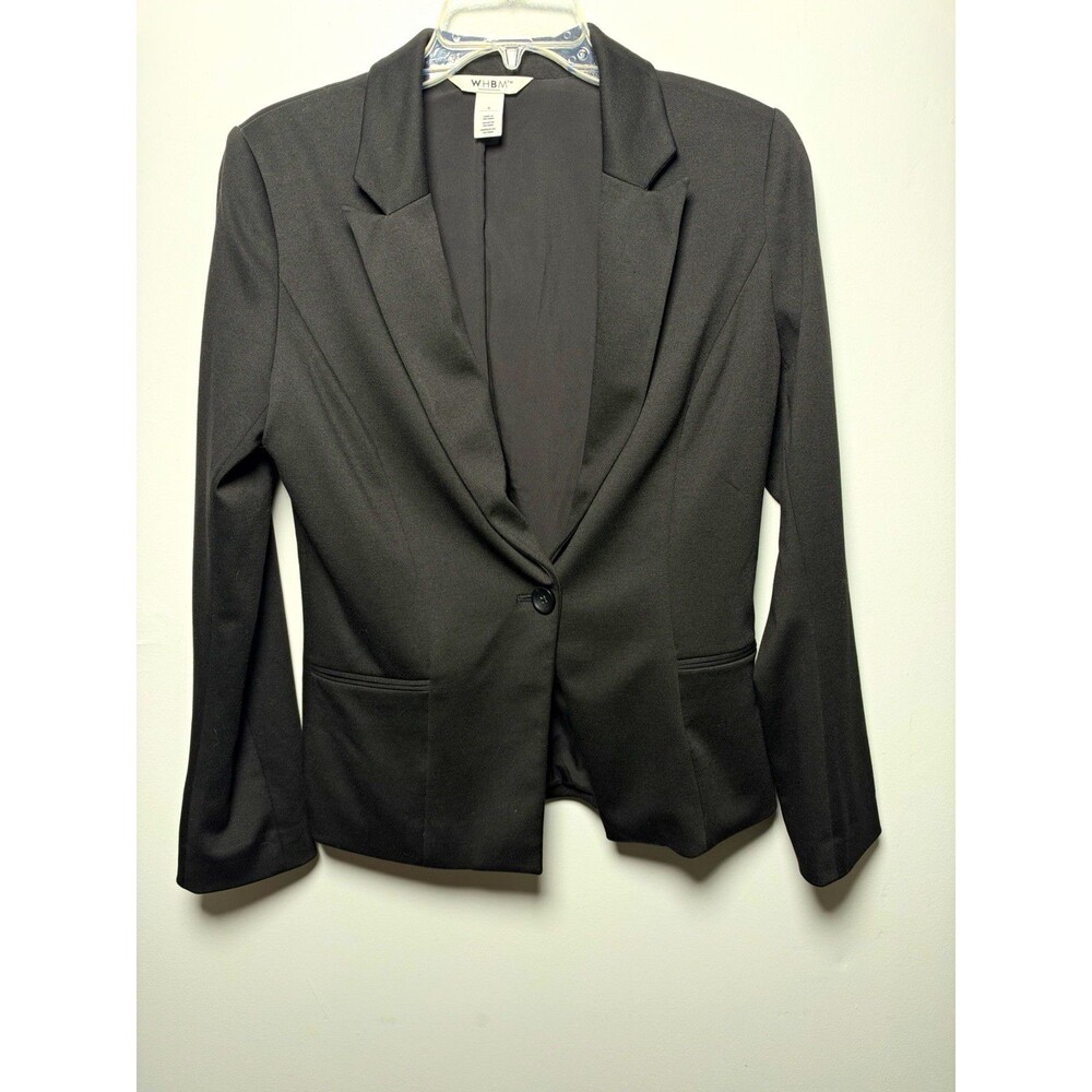 WHBM Women’s 6 Black Blazer Single Breasted One Button Notch Lapel Lined Stretch